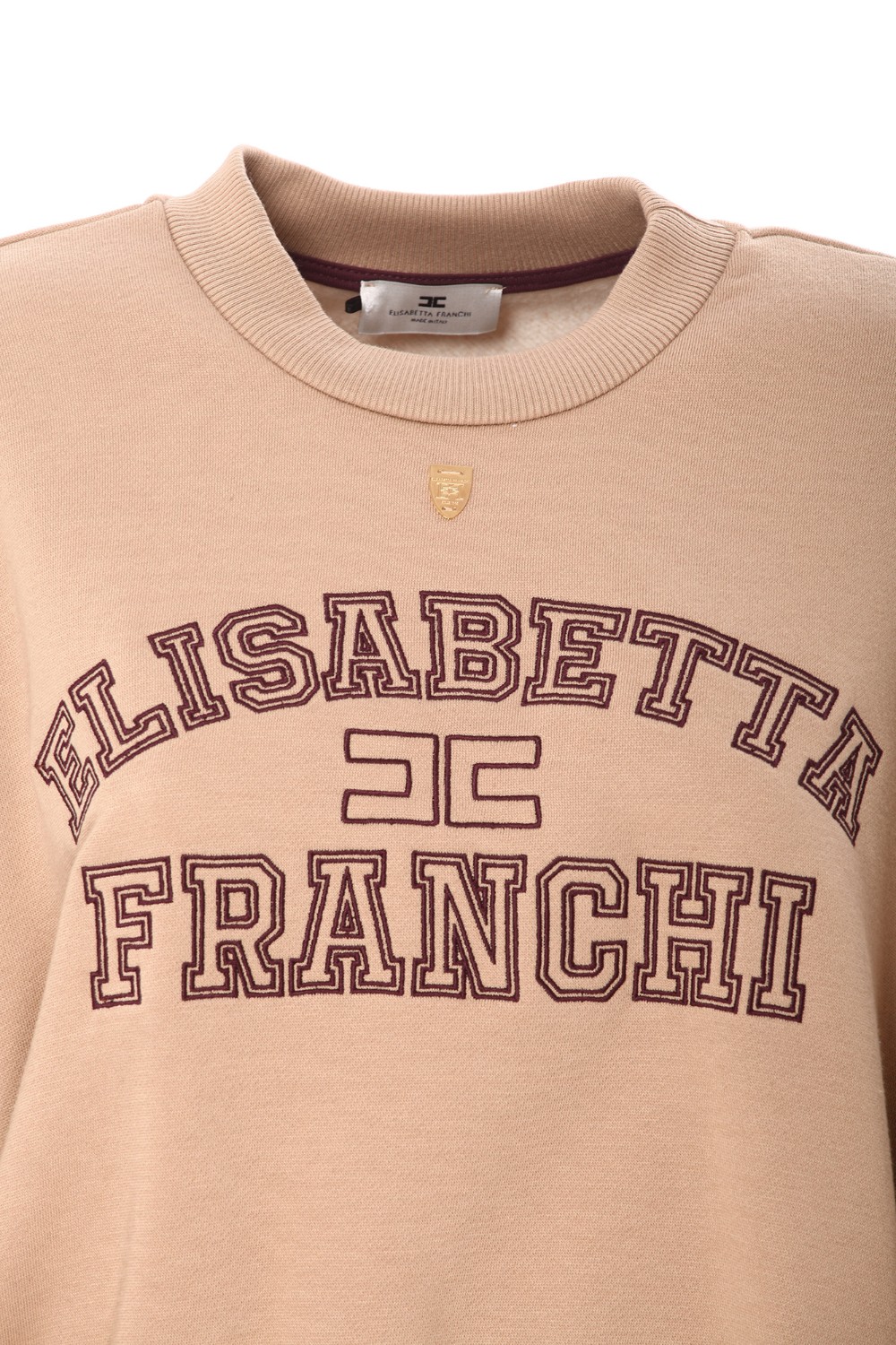 shop ELISABETTA FRANCHI  Maglia: Elisabetta Franchi felpa cropped in misto cotone con logo college.
Felpa girocollo con stampa logo stile college in contrasto colore e placca logo in metallo dorato.
Composizione: 41% Cotone, 38% Poliestere, 21% Viscosa.
Vestibilità: Over.
Made in Italy.. MD00346E2-032 number 1745271